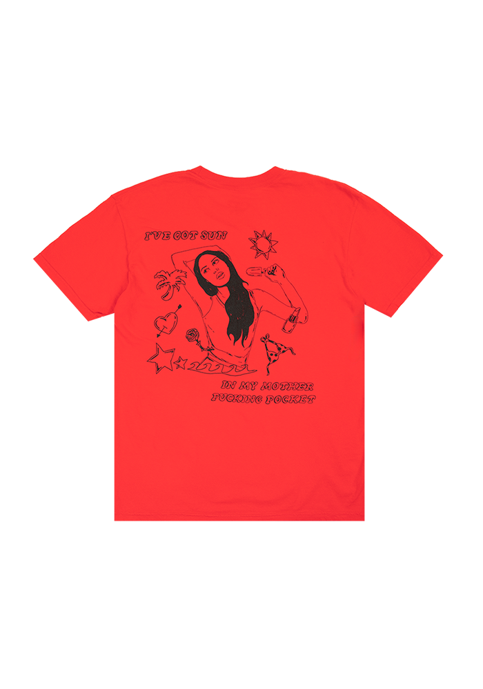 oversized sun in my mother fucking pocket t-shirt in red - Olivia