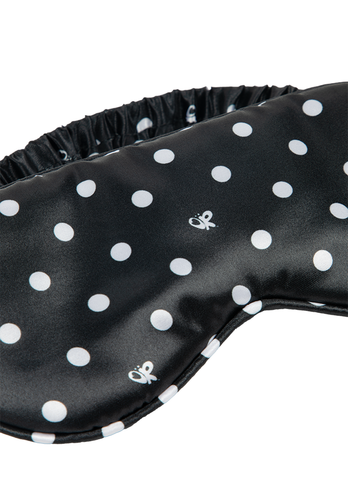 black polka dot OR pajama + sleepmask set mask detail
