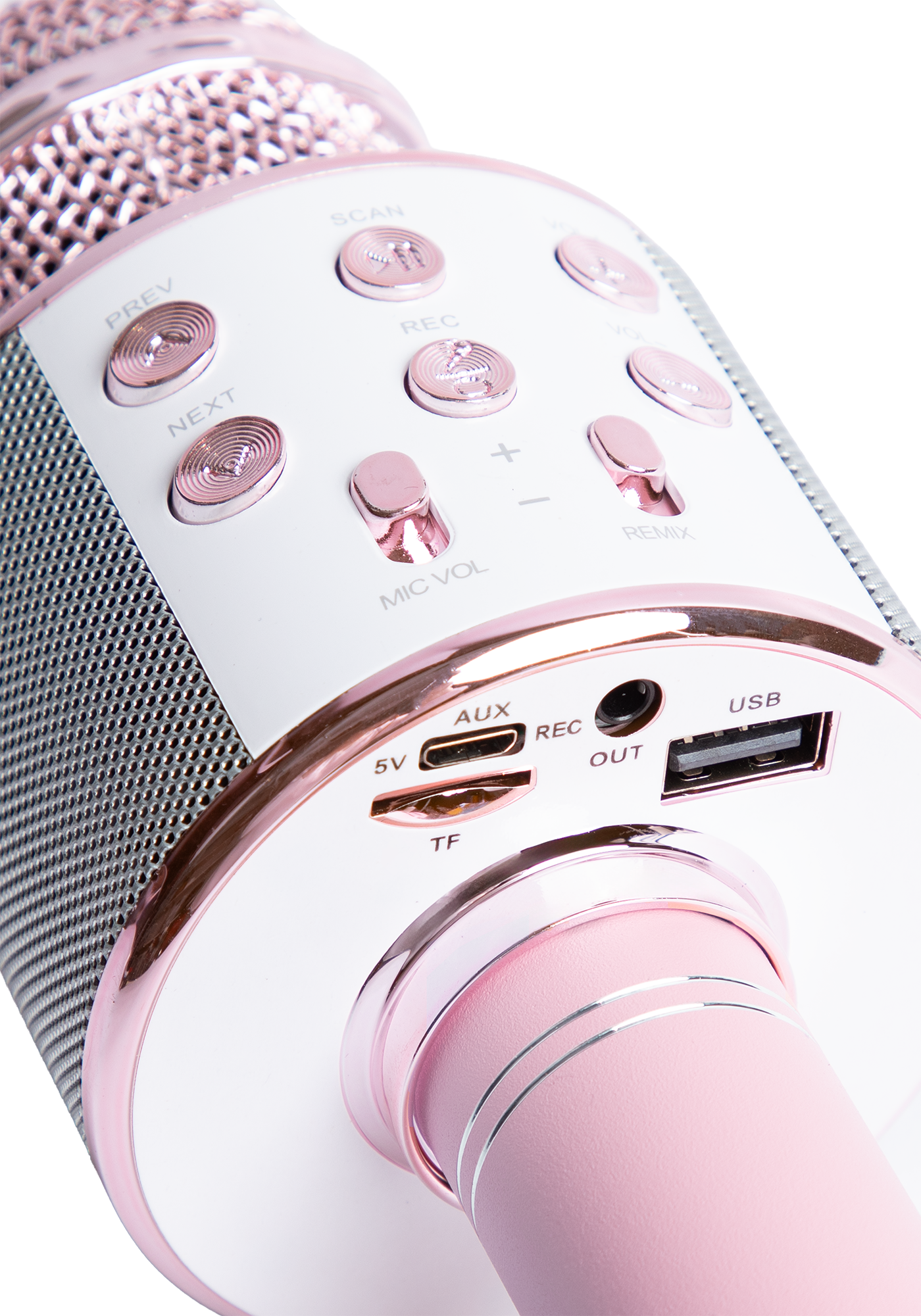 logo wireless bluetooth karaoke microphone detail