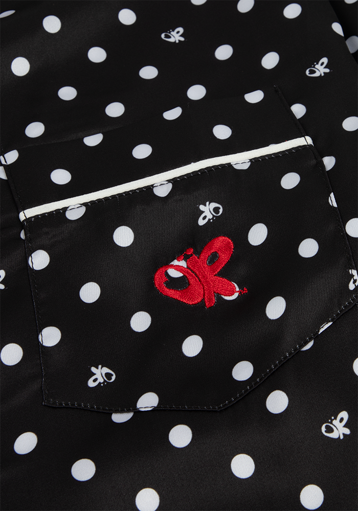 black polka dot OR pajama + sleepmask set shirt pocket detail