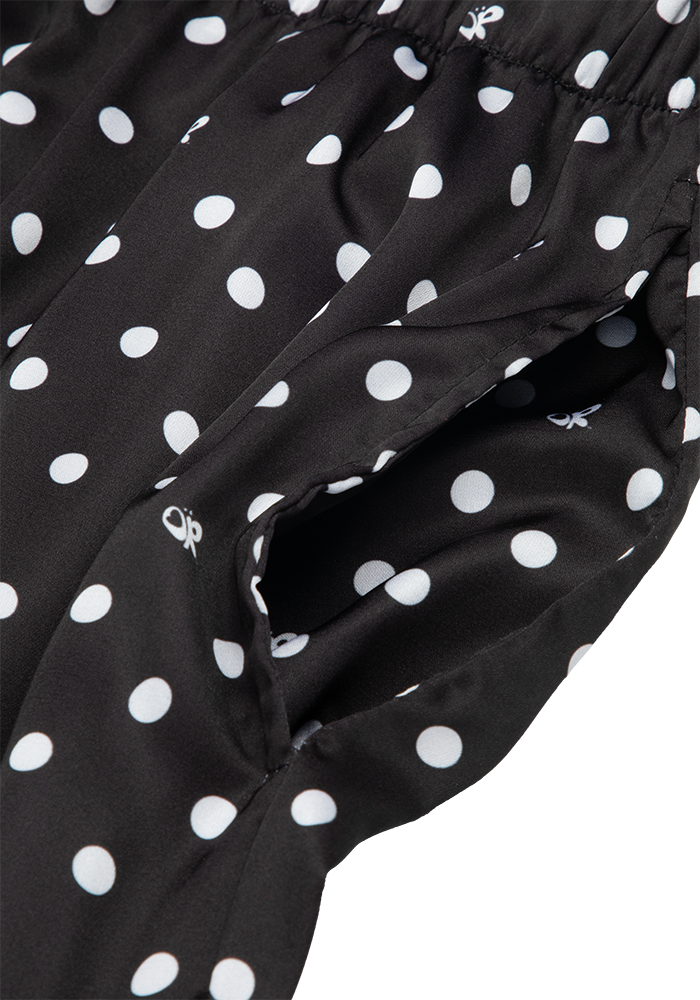 black polka dot OR pajama + sleepmask set pant pocket detail