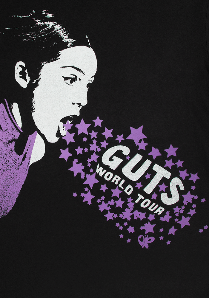 オリヴィアロドリゴ gutsワールドツアー Tシャツ GUTS world tour admat dateback t-shirt in black - Olivia
