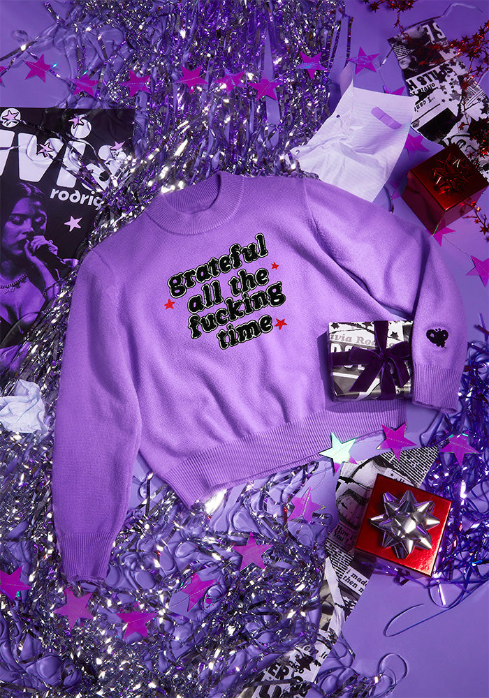 grateful all the fucking time knit sweater front