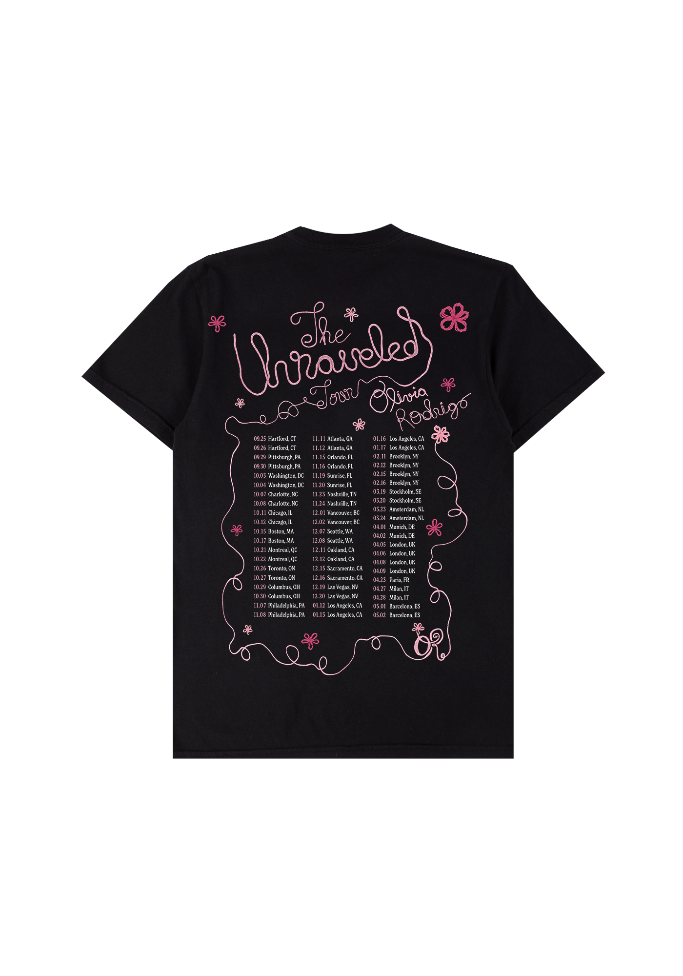 the unraveled tour t-shirt back
