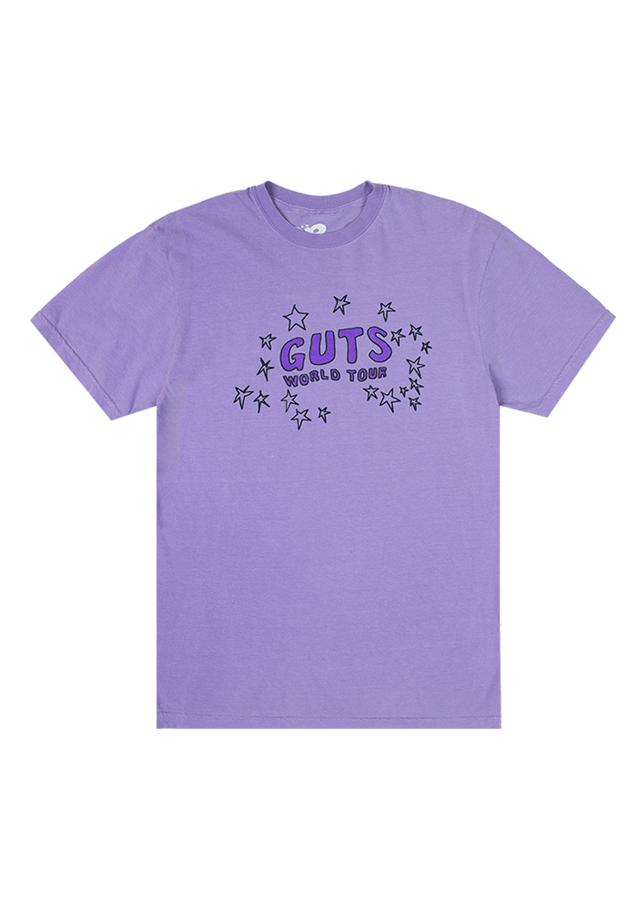 GUTS world tour tracklist t-shirt in purple front