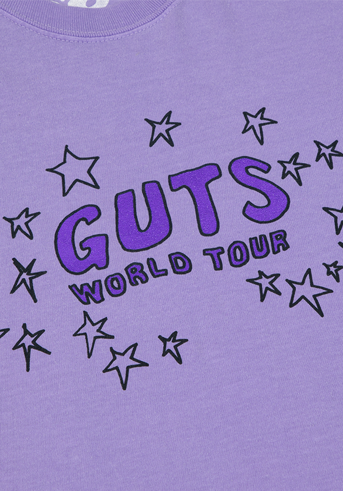 GUTS world tour tracklist t-shirt in purple front detail