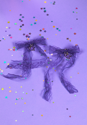 purple lacy bow set