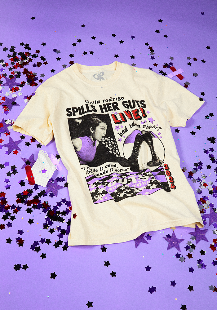 OR spills her GUTS live t-shirt in ivory lifestyle