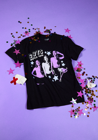 GUTS world tour lollypop dateback t-shirt in black front 